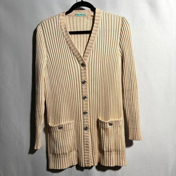 IDASCRATCH 100% Silk Ribbed Ivory Button Up Cardigan Sweater Italy M DESIGNER - Picture 1 of 9